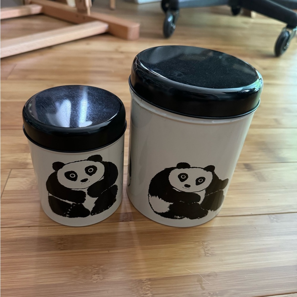 Vintage 1984 Taylor and Ng Panda Bear Metal Canisters Set of 2